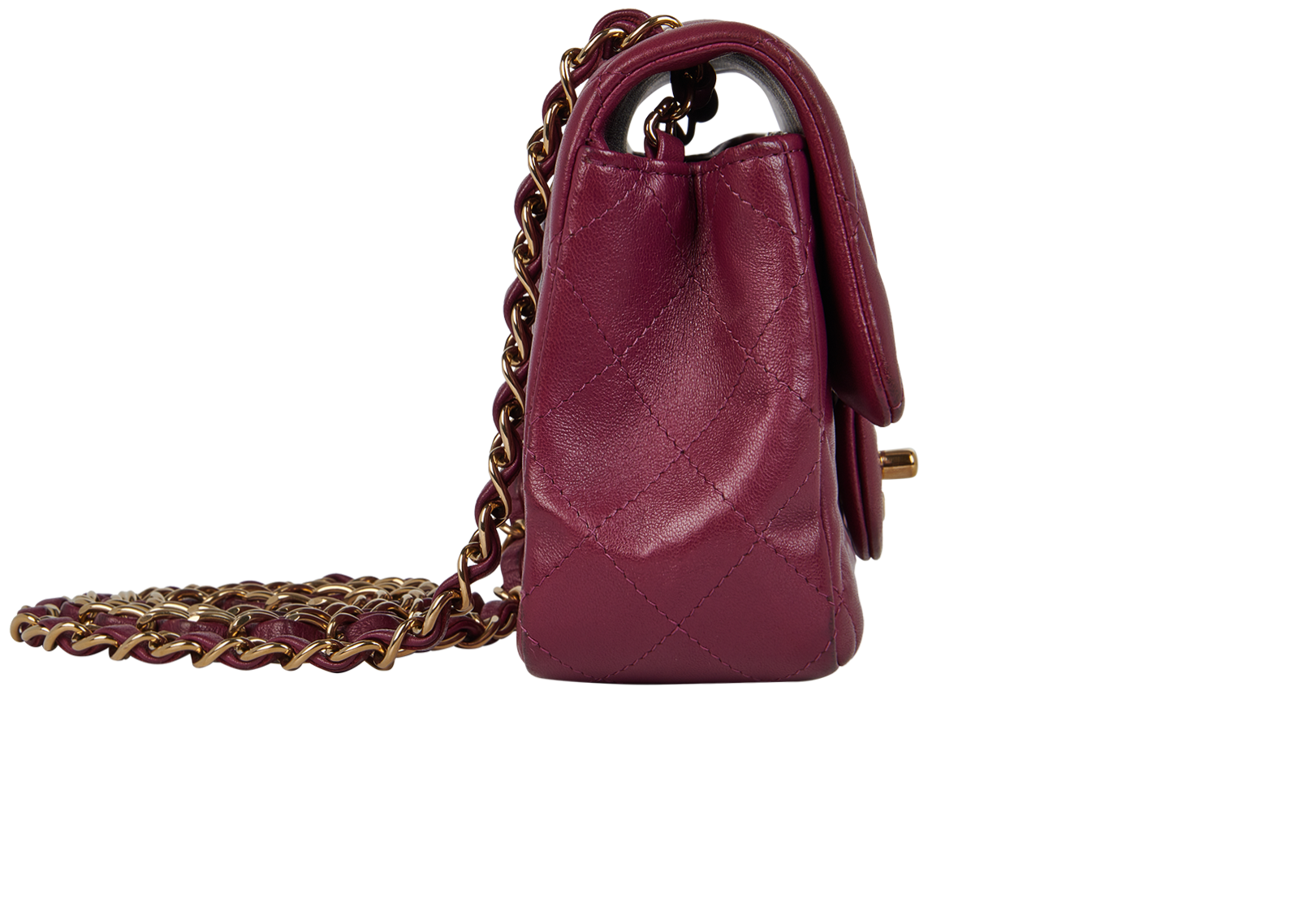 Mini Rectangular Classic Flap, &pound;3,500, Handbags, Purple, Lambskin Leather, Side view